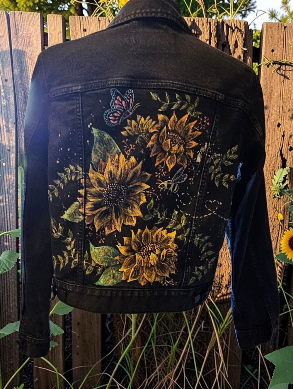 Hand painted Calvin Klein Jean Jacket, black